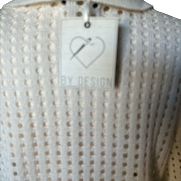 NWT Cream Crochet Knit Mesh Button-Up Short Sleeve Sweater Cardigan Size L - Picture 7 of 9